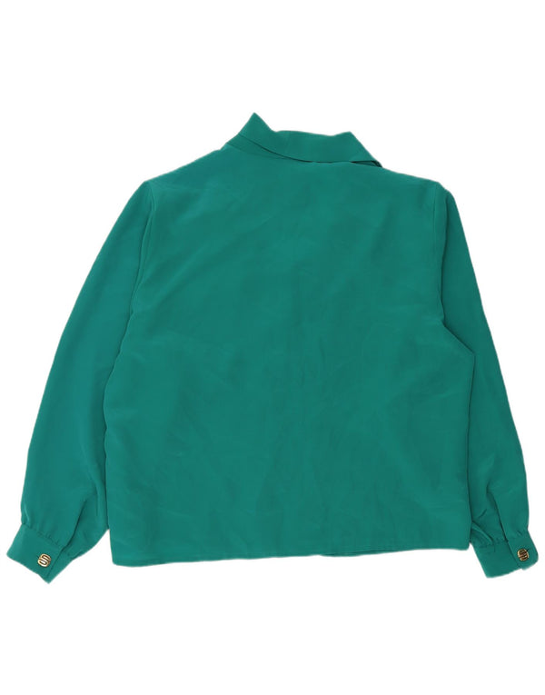 Винтажная женская блузка-рубашка с длинным рукавом, Великобритания, 18 XL, зеленый полиэстер