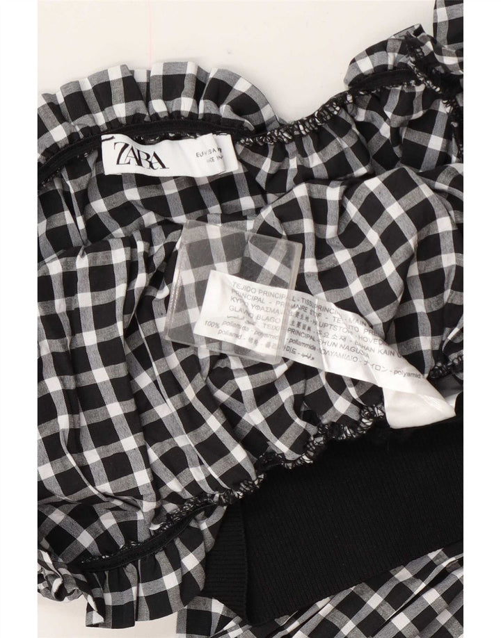 Женский укороченный топ с длинными рукавами Zara UK 12, средний черный полиамид в мелкую клетку