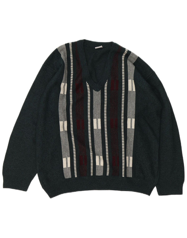 ВИНТАЖНЫЙ мужской джемпер с v-образным вырезом, большой акриловый свитер в зеленую полоску