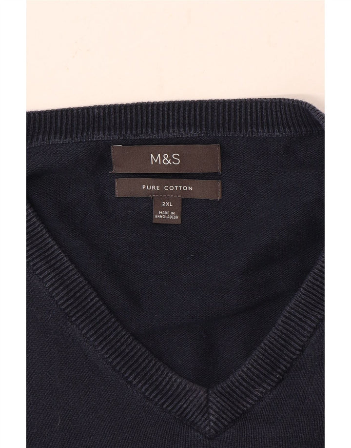 Мужской джемпер с v-образным вырезом Marks & Spencer 2XL, темно-синий, хлопок