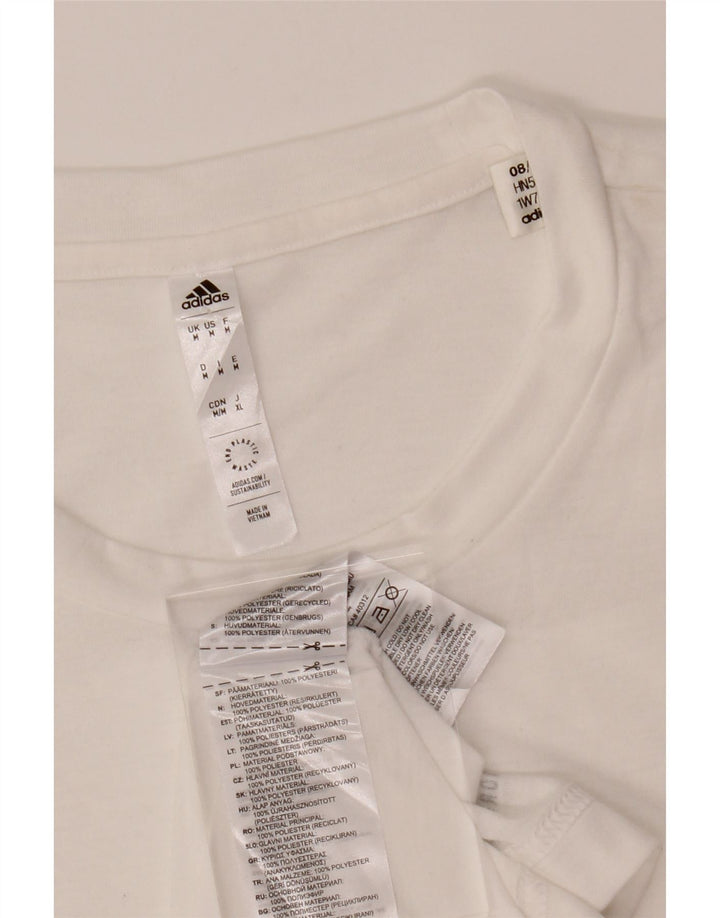 ADIDAS Mens Aeroready Graphic T-Shirt Top Medium White Polyester Vintage Adidas and Second-Hand Adidas from Messina Hembry 