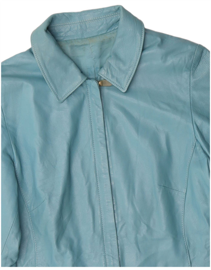 Женская кожаная куртка VINTAGE UK 14, кожа среднего синего цвета