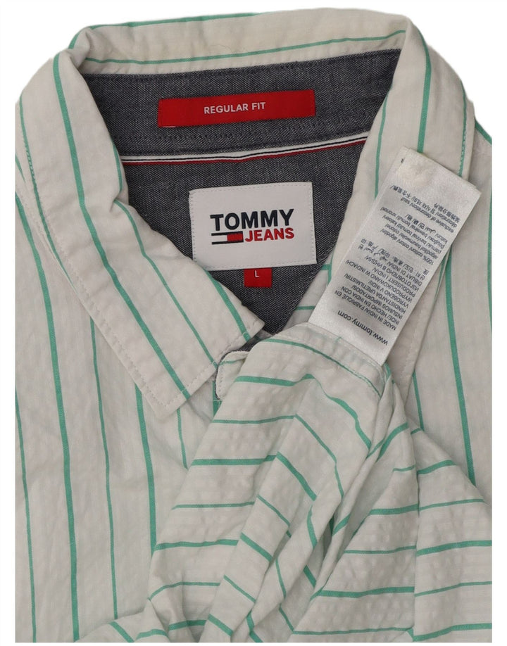 TOMMY HILFIGER Мужская рубашка стандартного кроя с коротким рукавом, большая белая полоска
