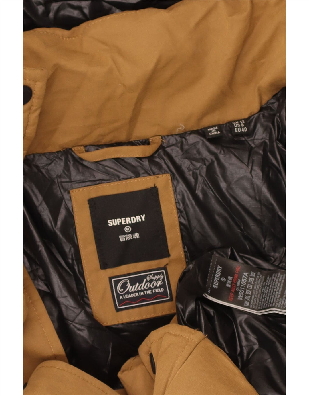 Женское стеганое пальто с капюшоном Superdry UK 12, средний бежевый, полиэстер