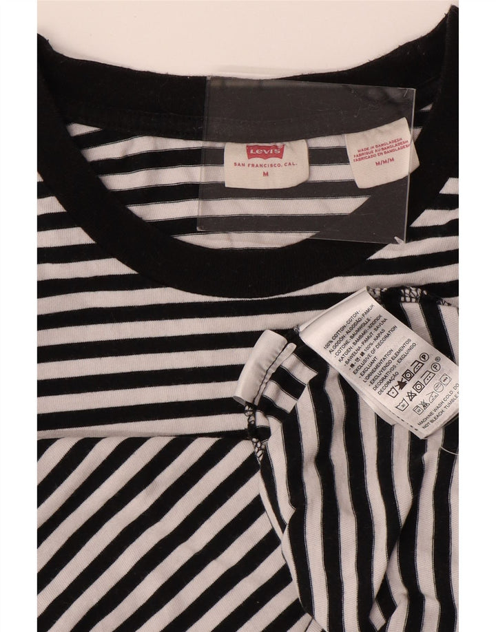 LEVI'S Womens T-Shirt Top UK 14 Medium Black Striped Cotton