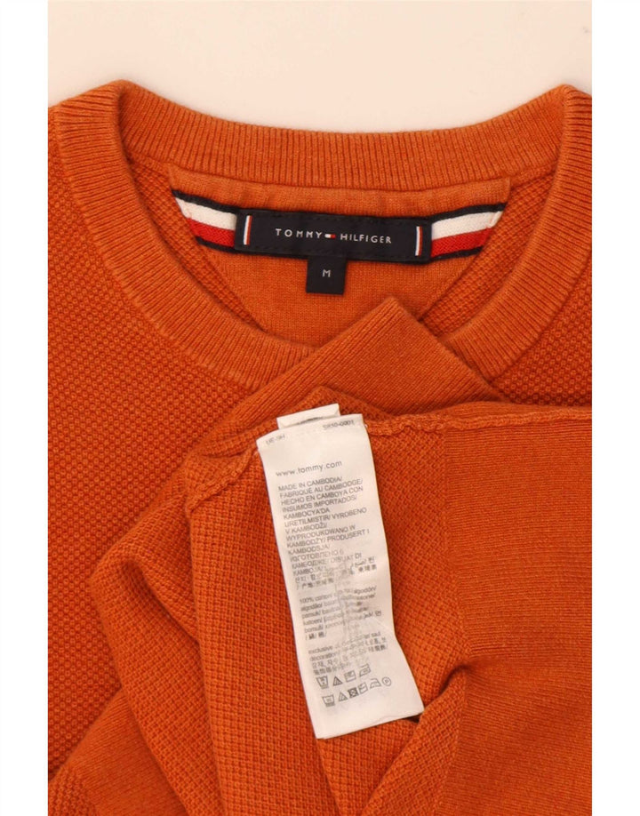 Мужской джемпер с круглым вырезом Tommy Hilfiger, хлопковый свитер среднего оранжевого цвета
