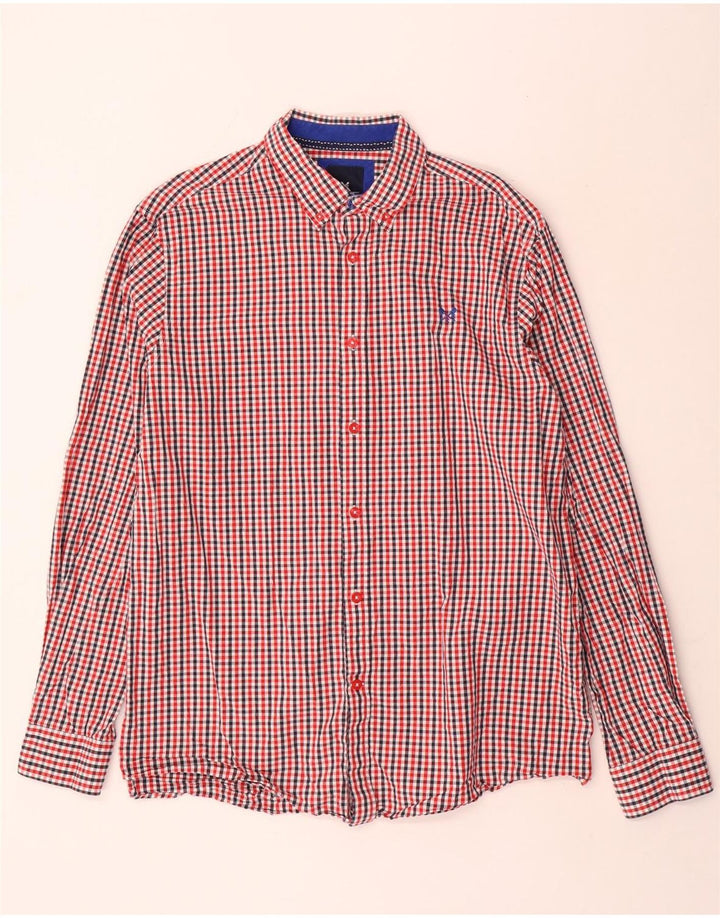 Crew Clothing Мужская классическая рубашка большого размера из хлопка в мелкую клетку красного цвета