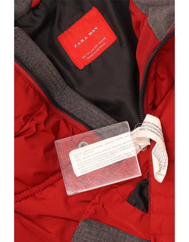 Мужская стеганая куртка с капюшоном Zara UK 44 2XL, красный полиэстер