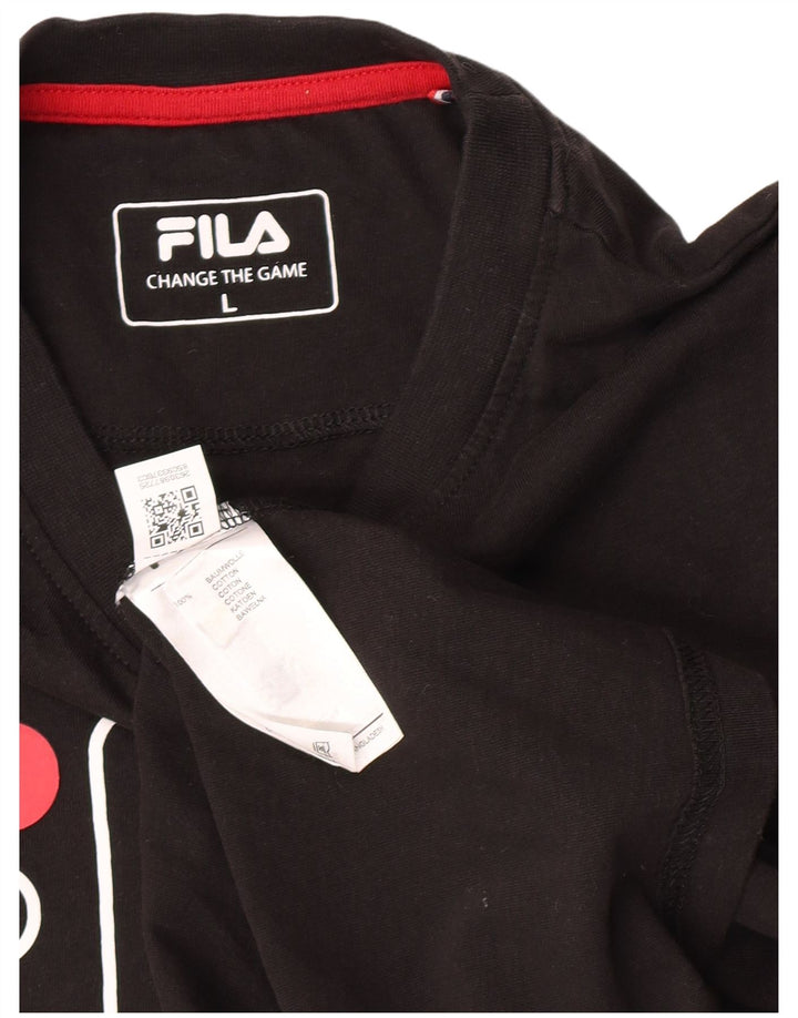 Мужской топ с рисунком Fila, большой черный хлопок с длинными рукавами