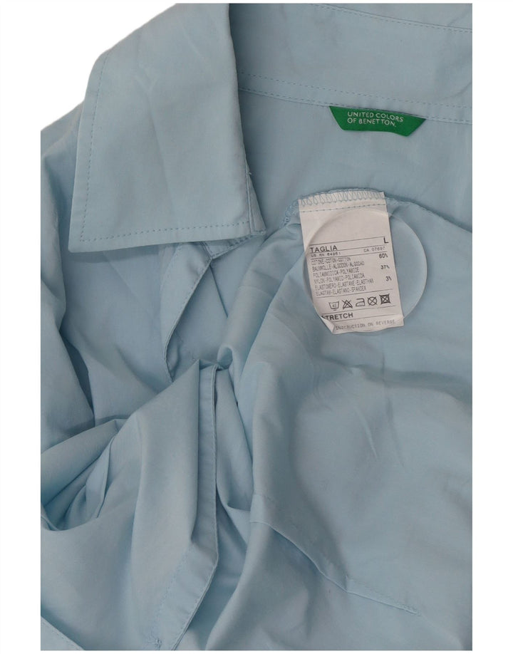 Женская рубашка Benetton UK 16, большая синяя, хлопок
