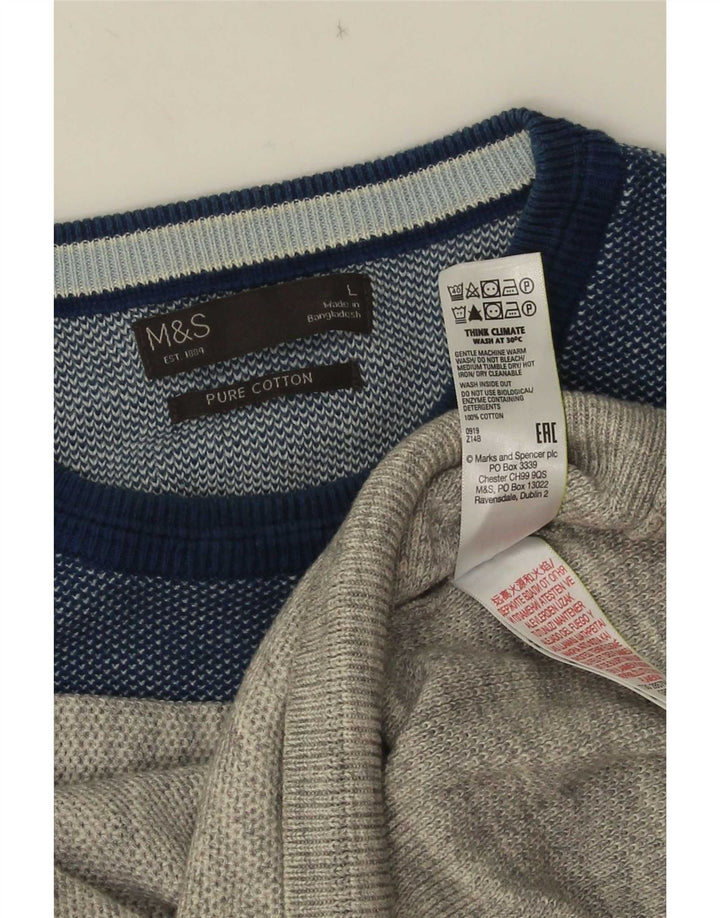 Мужской джемпер с круглым вырезом Marks & Spencer, большой серый хлопковый свитер с цветными блоками