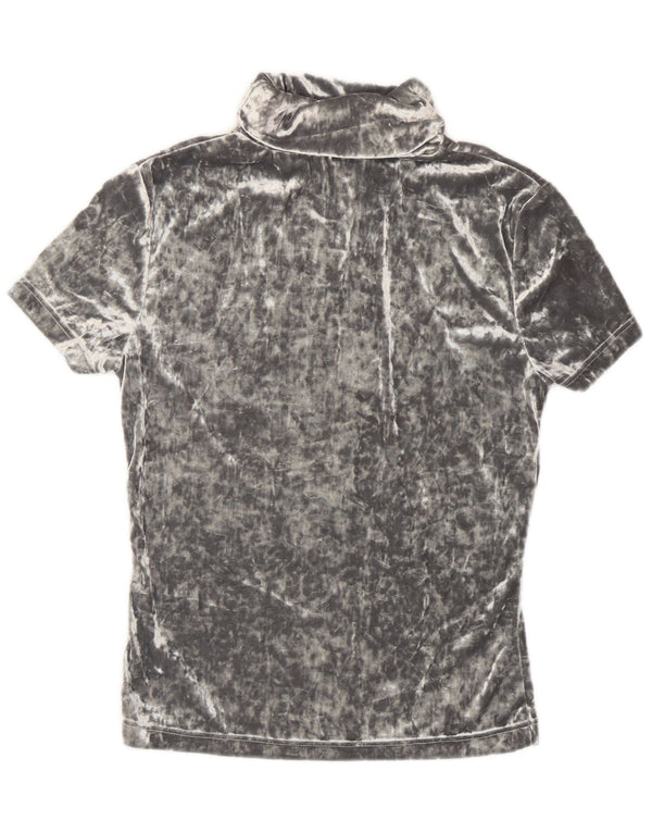 Винтажная женская велюровая футболка Top UK 12, средний серый полиэстер