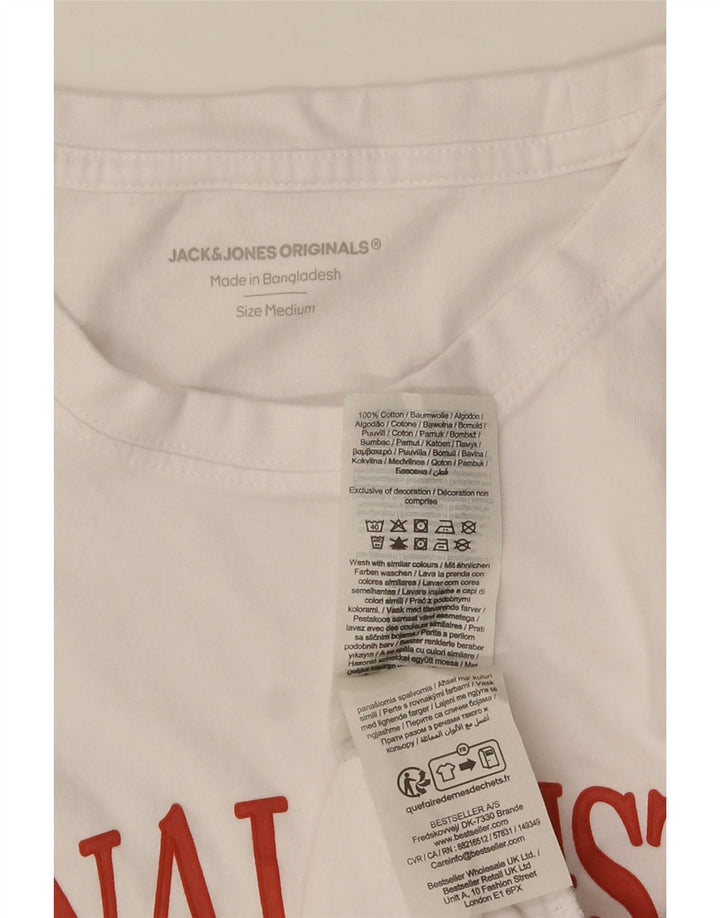 Мужская футболка с рисунком Jack & Jones, топ среднего размера, белый хлопок, хлопок