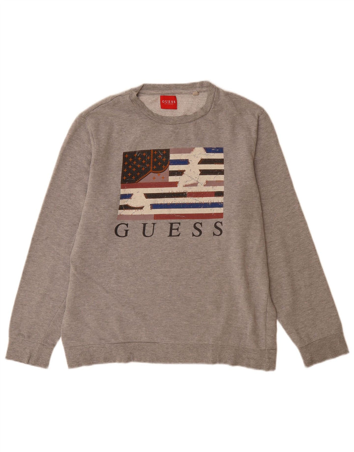 Мужской свитер Guess с рисунком UK 40, хлопковый средний серый цвет