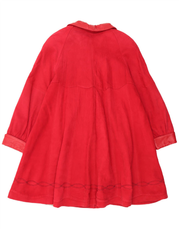 Винтажное женское замшевое пальто оверсайз UK 14, кожа среднего красного цвета