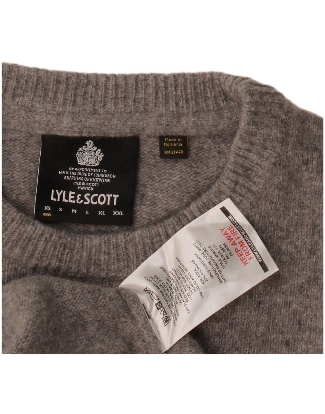 Мужской джемпер с круглым вырезом Lyle & Scott XS, серый шерстяной свитер