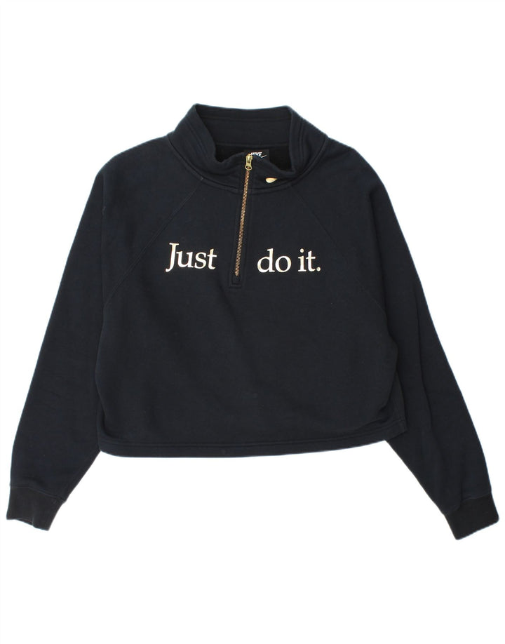 Женский свитер с воротником на молнии с графическим рисунком Nike UK 14, средний темно-синий