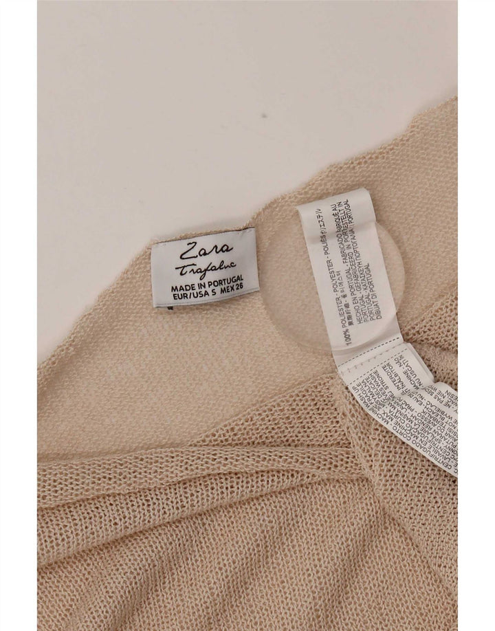 Женский укороченный топ оверсайз Zara с рукавом 3/4, UK 10, маленький, бежевый, полиэстер