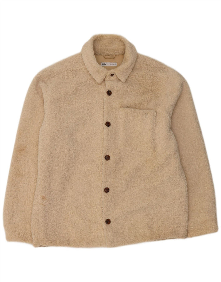 Мужская флисовая куртка-бомбер Zara UK 42 XL, бежевый полиэстер