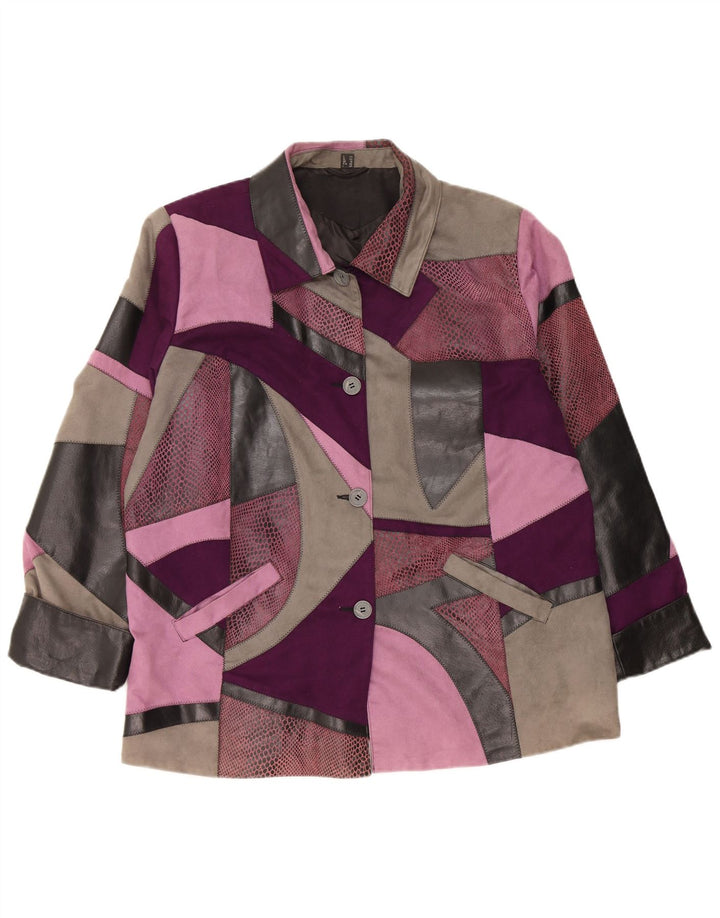 Винтажная женская кожаная куртка UK 18 XL, разноцветная лоскутная кожа