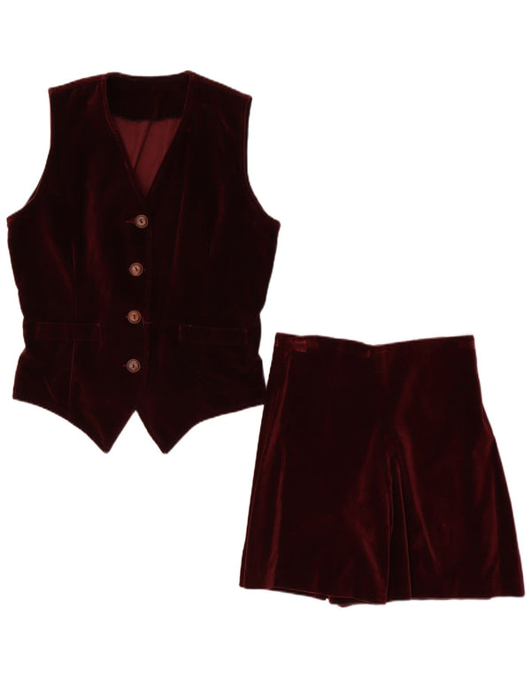 Винтажный женский бархатный комплект из 2 предметов с 4 пуговицами, Великобритания 14, большой W28, бордовый хлопок
