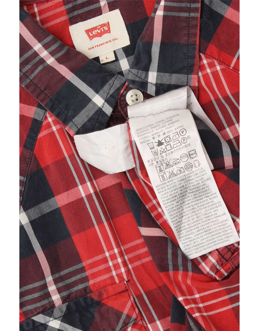 Мужская рубашка с коротким рукавом Levi's, большая красная клетка, хлопковая