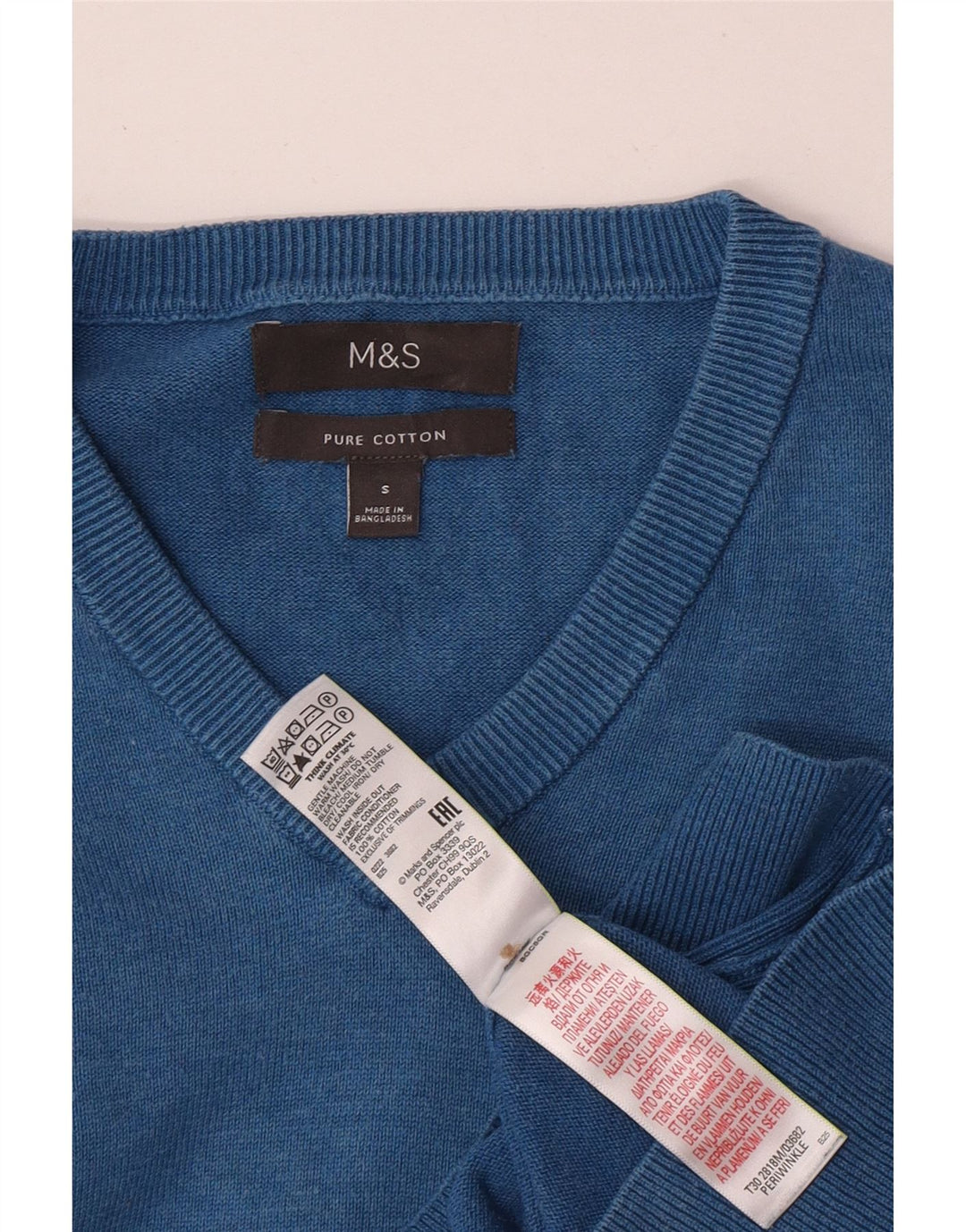 Мужской джемпер с v-образным вырезом MARKS & SPENCER, маленький синий хлопковый свитер