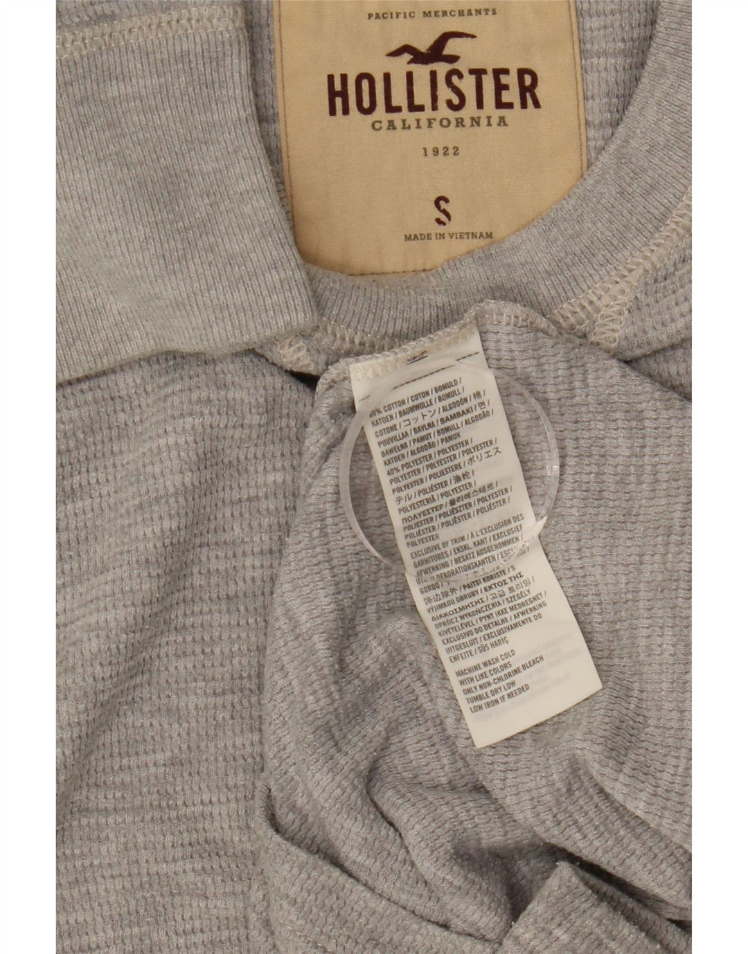 Мужской топ Hollister с длинным рукавом, маленький серый хлопок
