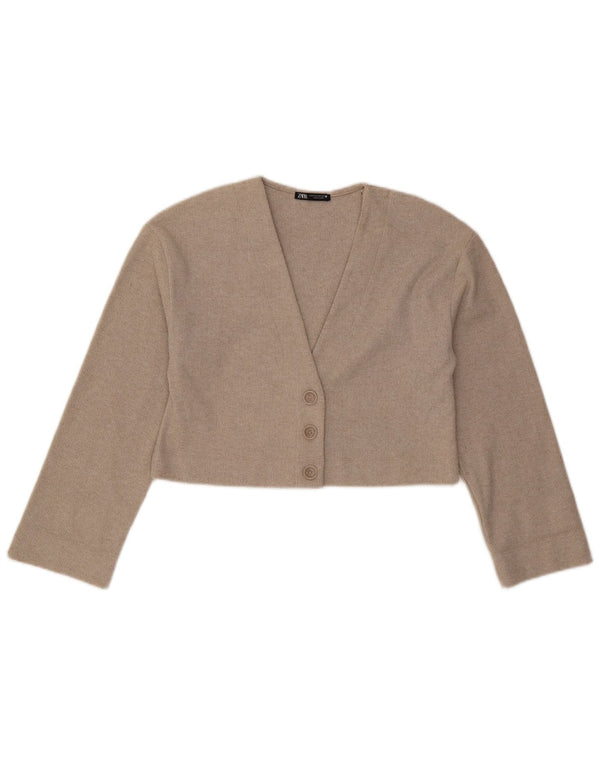 Женский укороченный кардиган Zara UK 10, маленький размер, бежевый полиэстер