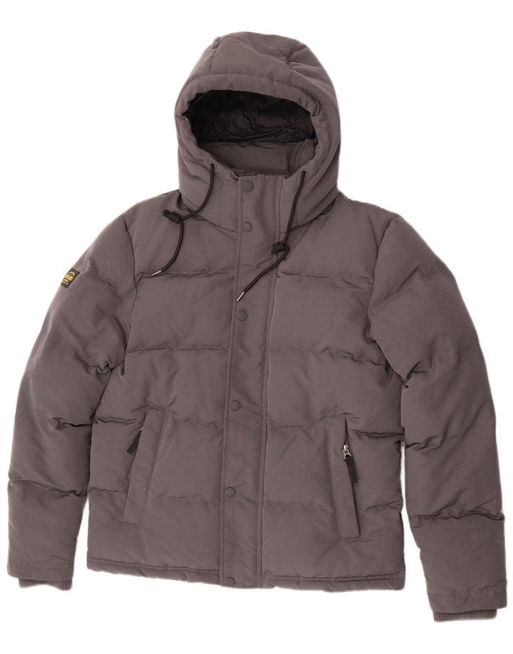 Мужская утепленная куртка с капюшоном Superdry UK 36, маленький серый полиэстер