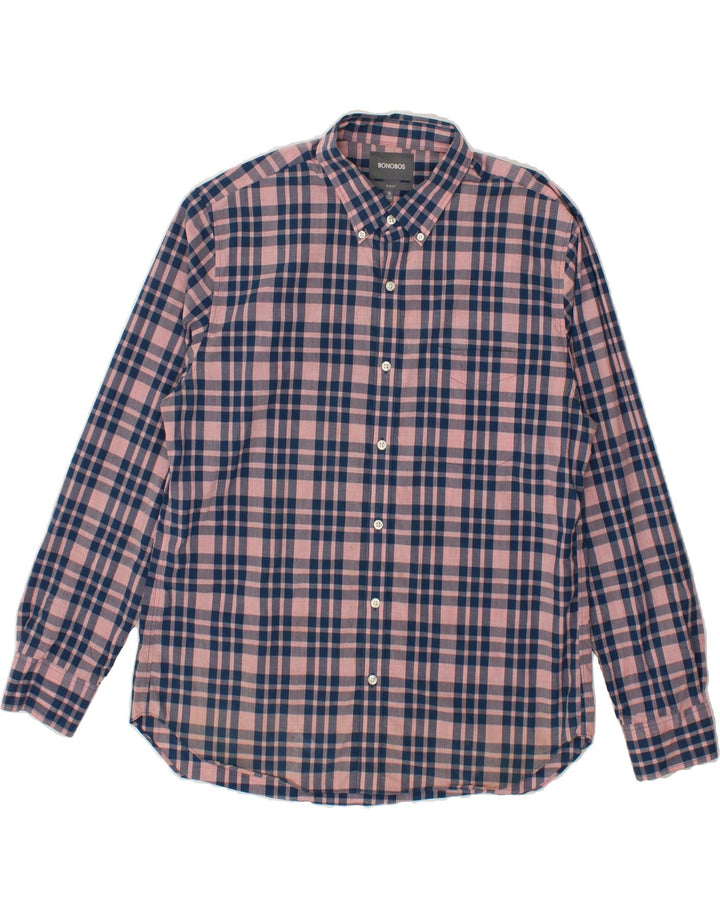 BONOBOS Mens Slim Fit Shirt XL Pink Check Cotton Vintage BONOBOS and Second-Hand BONOBOS from Messina Hembry 