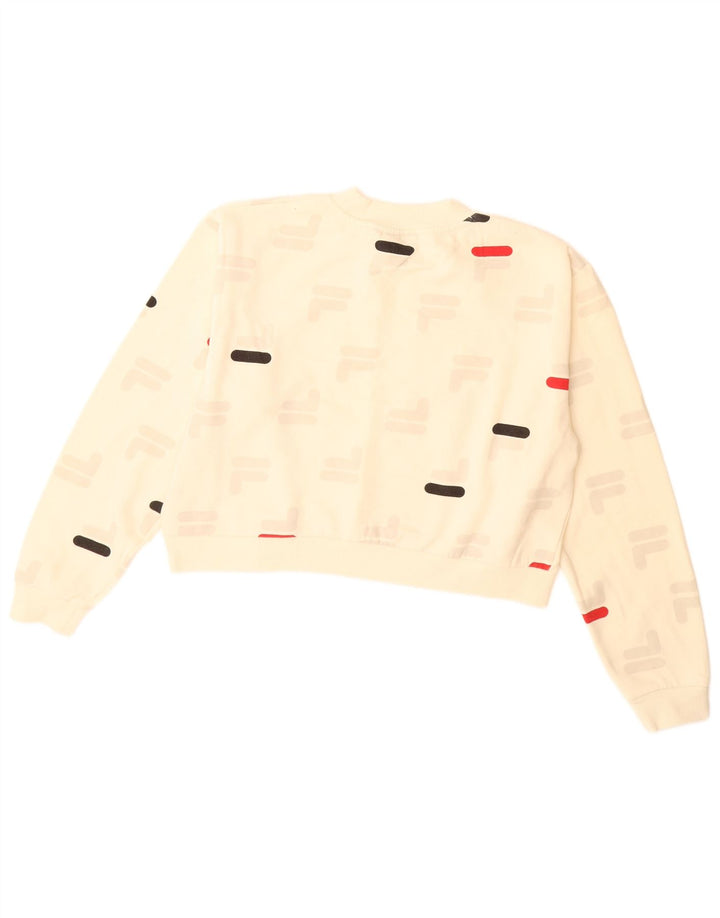 FILA Womens Crop Graphic Sweatshirt Jumper UK 16 Large Off White Polyester