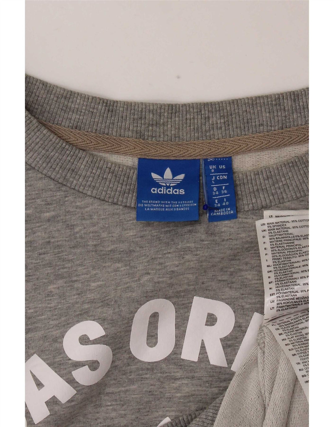 Женский джемпер большого размера с рисунком Adidas UK 8, маленький серый хлопок
