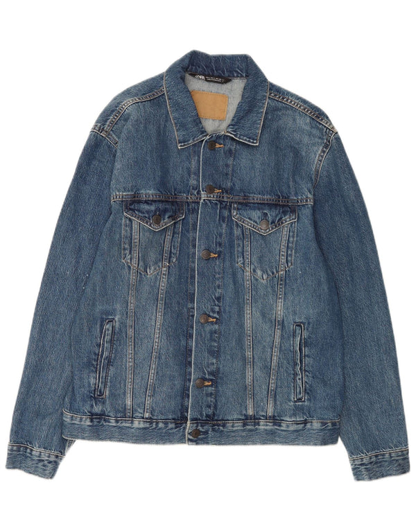 Мужская джинсовая куртка Zara UK 40, большая синяя, хлопок
