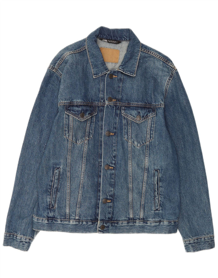 Мужская джинсовая куртка Zara UK 40, большая синяя, хлопок