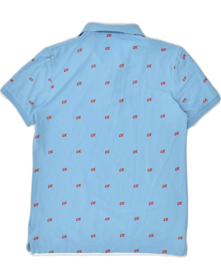 CALVIN KLEIN Womens Crazy Pattern Polo Shirt UK 14 Medium Blue Cotton | Vintage Calvin Klein | Thrift | Second-Hand Calvin Klein | Used Clothing | Messina Hembry 