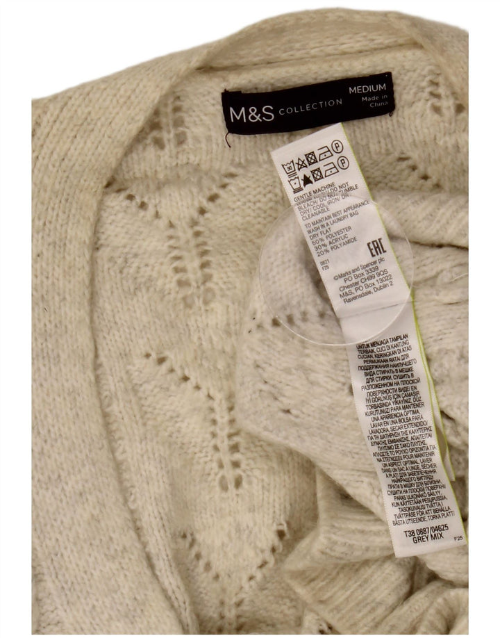 MARKS & SPENCER Womens Cardigan Sweater UK 14 Medium White Polyester