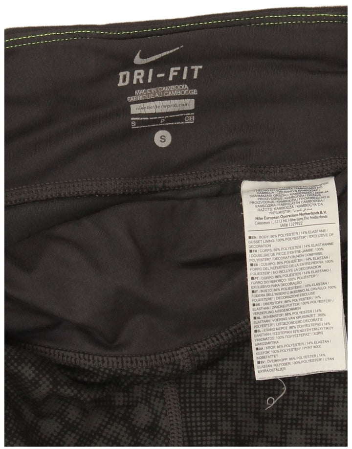 Женские леггинсы-капри Nike Dri Fit UK 8, маленькие черные, полиэстер с геометрическим рисунком