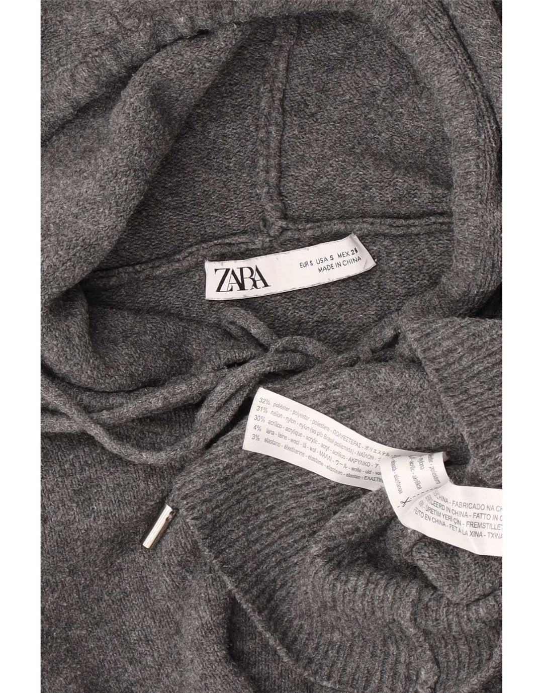 Женский свободный джемпер с капюшоном Zara UK 10, маленький серый полиэстер