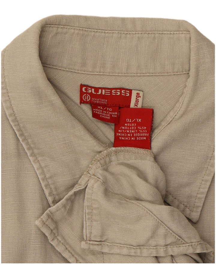 Мужская рубашка с коротким рукавом GUESS XL, бежевый лен