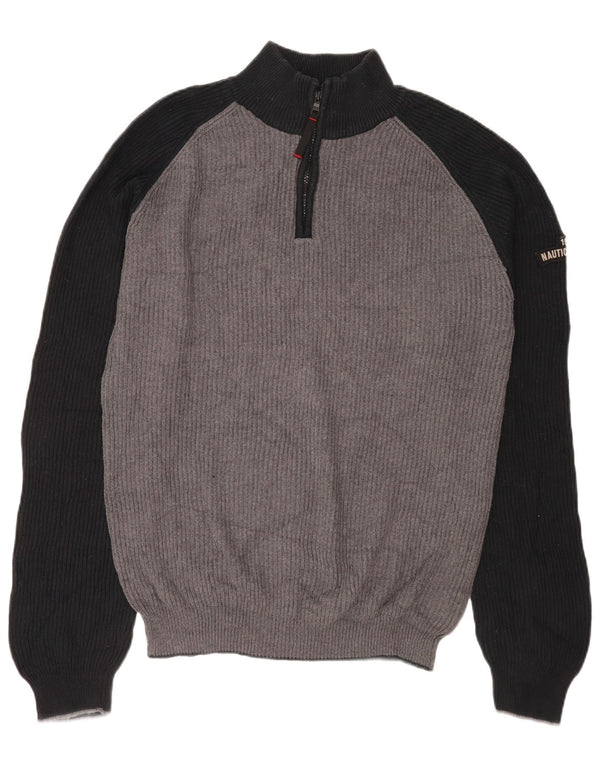 Мужской свитер Nautica с воротником на молнии 2XL, серый хлопок с цветными блоками