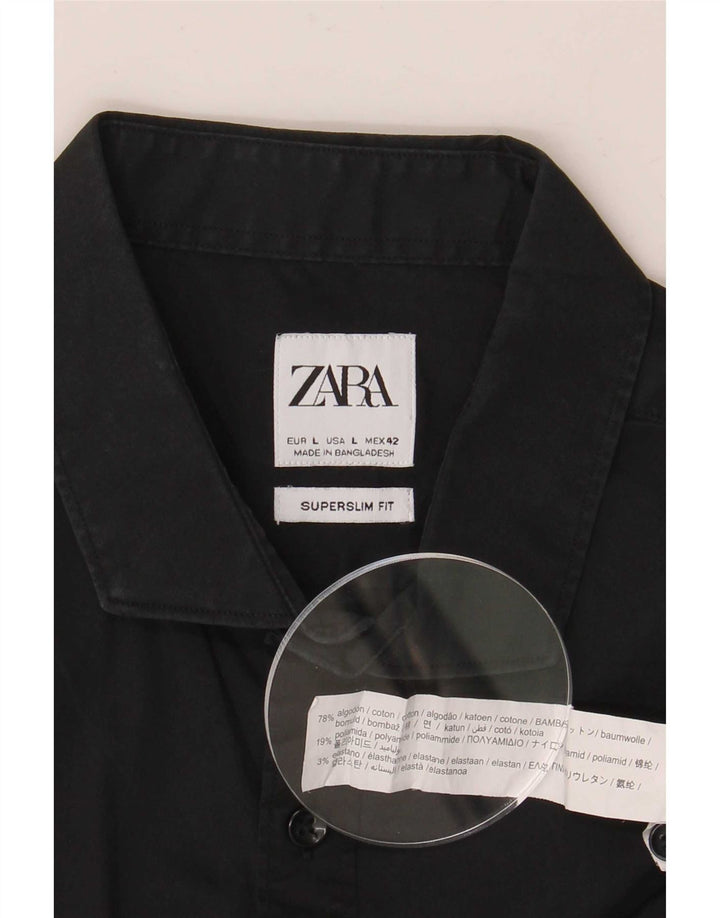 Мужская рубашка Super Slim Fit Zara, большой черный хлопок