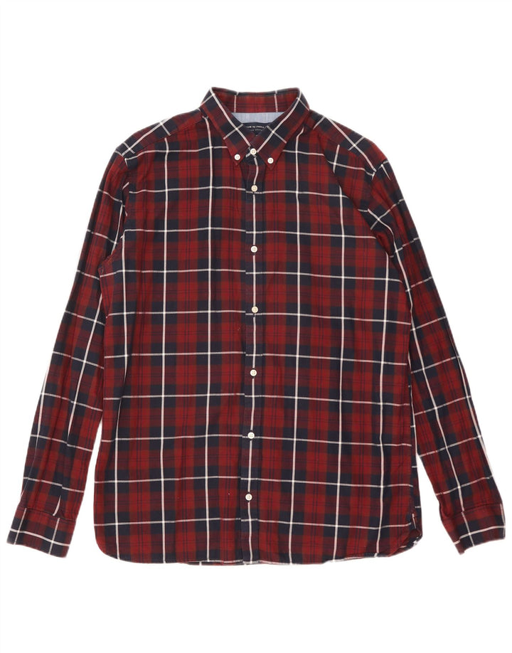 Мужская рубашка Jack & Jones XL, хлопковая бордовая клетка