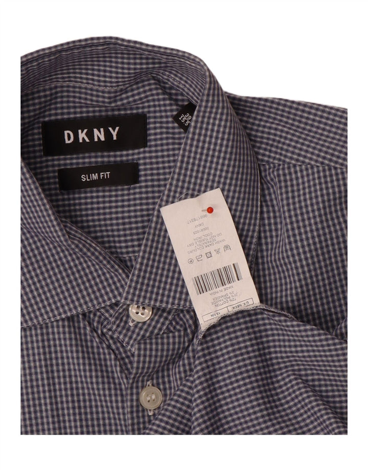 Мужская рубашка приталенного кроя Dkny, размер 39, 15/5, средний синий клетчатый хлопок