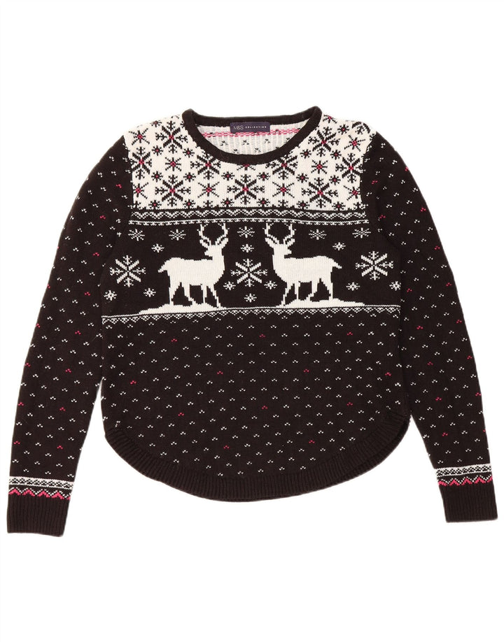 Женский джемпер с круглым вырезом Marks & Spencer UK 14, средний черный, Christma