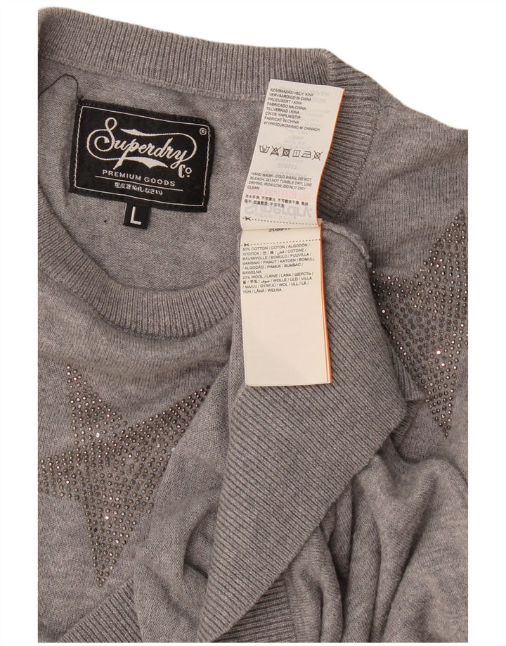 Женский джемпер с круглым вырезом Superdry с абстрактным узором, Великобритания, 16, большой серый цвет