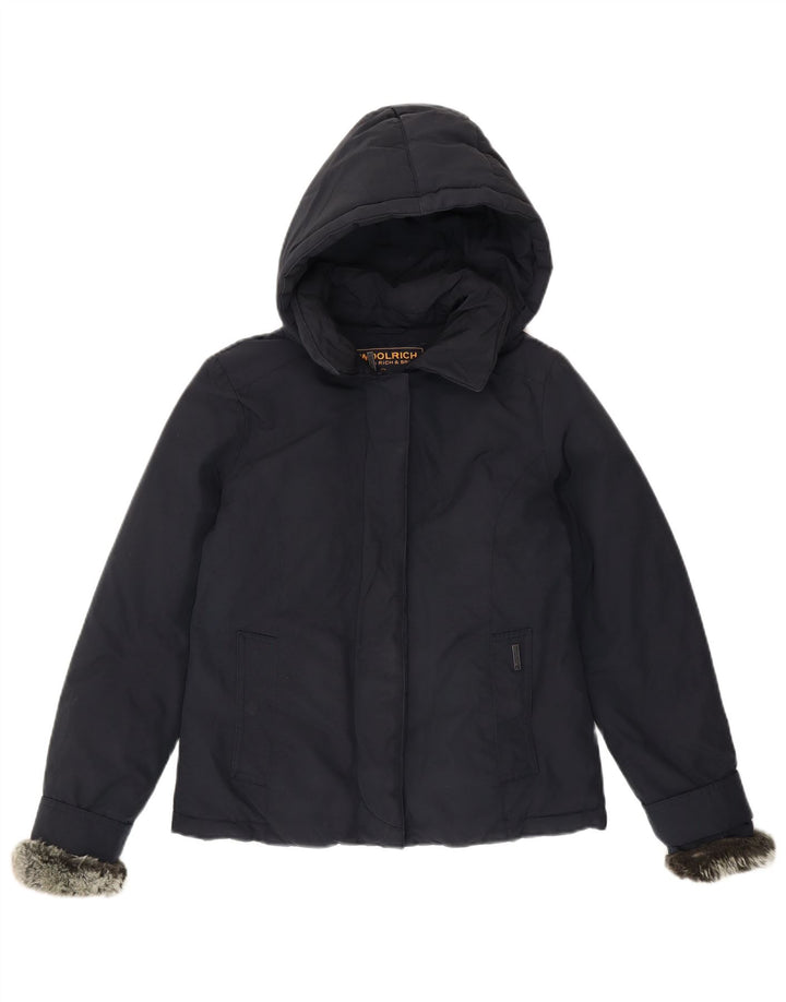 Женская стеганая куртка Woolrich с капюшоном UK 10, маленькая, темно-синяя, хлопковая