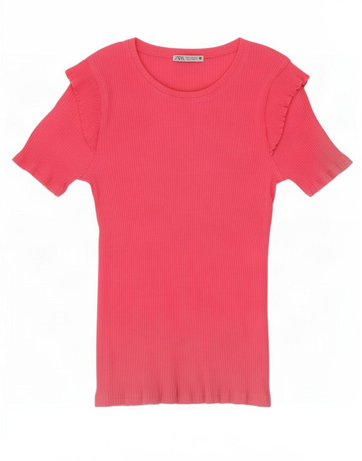 Женская футболка Zara Top UK 12, средний розовый