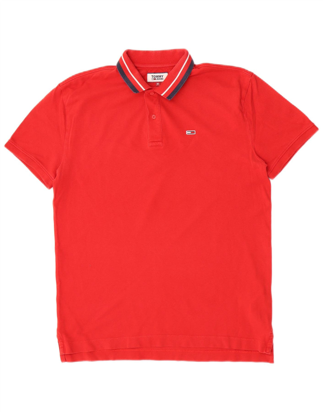 Мужская рубашка-поло Tommy Hilfiger из хлопка в красную полоску среднего размера