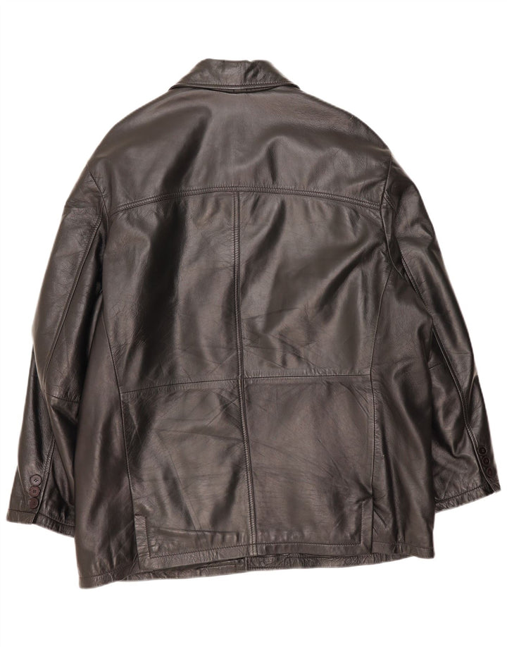 Винтажная мужская кожаная куртка EU 54 2XL, черная кожа